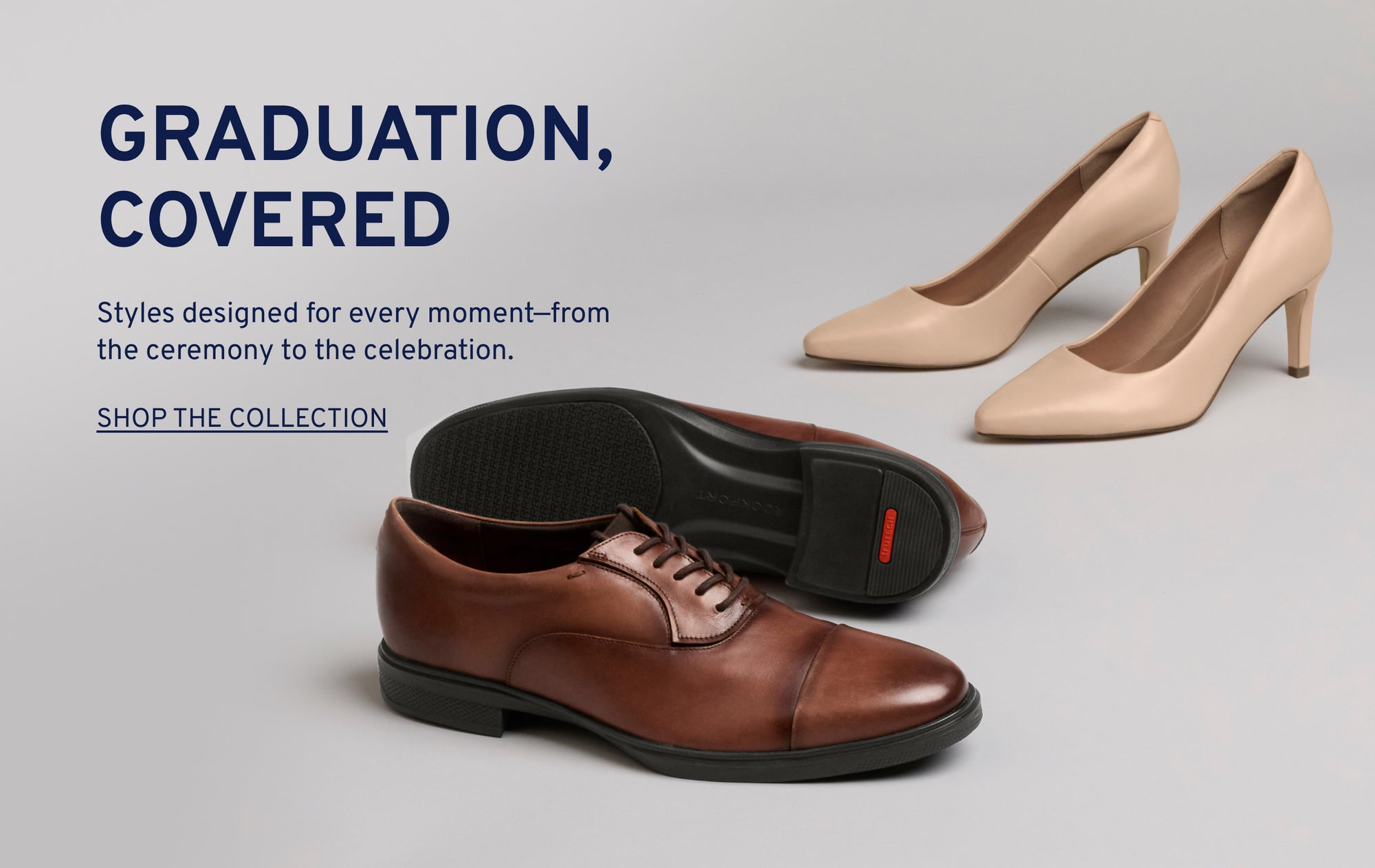 Editorial banner featuring styles from men's and women's graduation collection