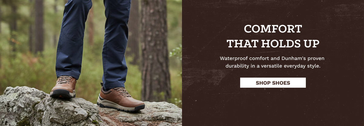 Editorial banner featuring Dunham Shoes