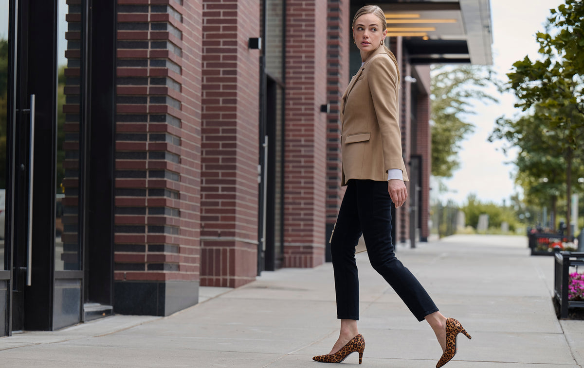 Editorial banner featuring moder wearing Juliet Total Motion Dress Pumps