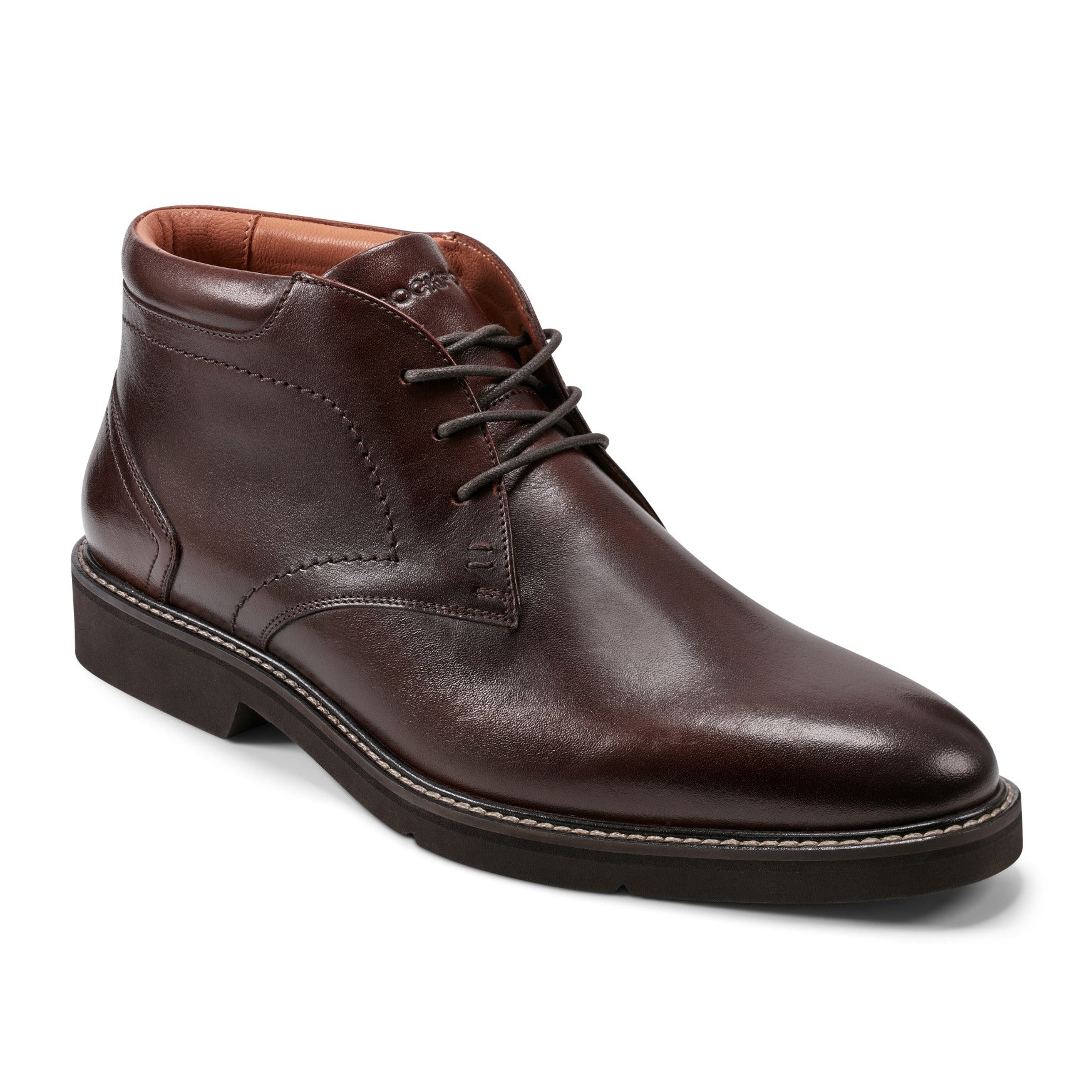 Men's Flynn Lace-up Almond Toe Casual Boots - Dark Brown Leather | Rockport Men's Flynn Lace-up Almond Toe Casual Boots - Dark Brown Leather | Rockport