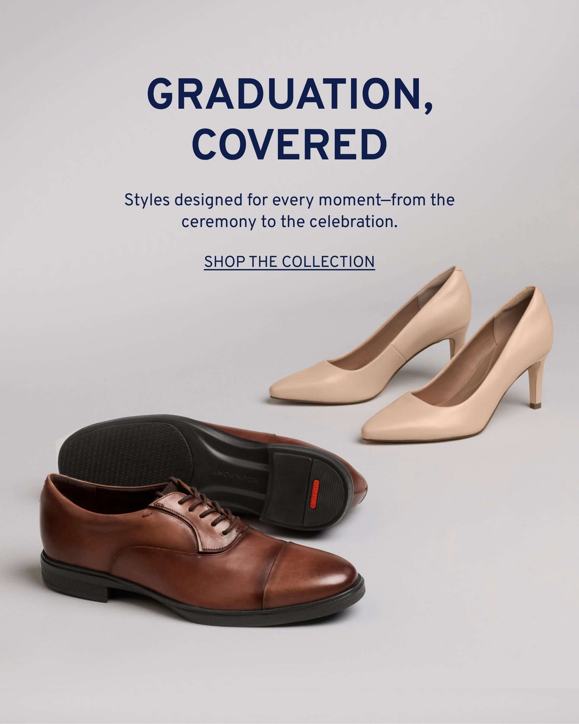 Editorial banner featuring styles from men's and women's graduation collection