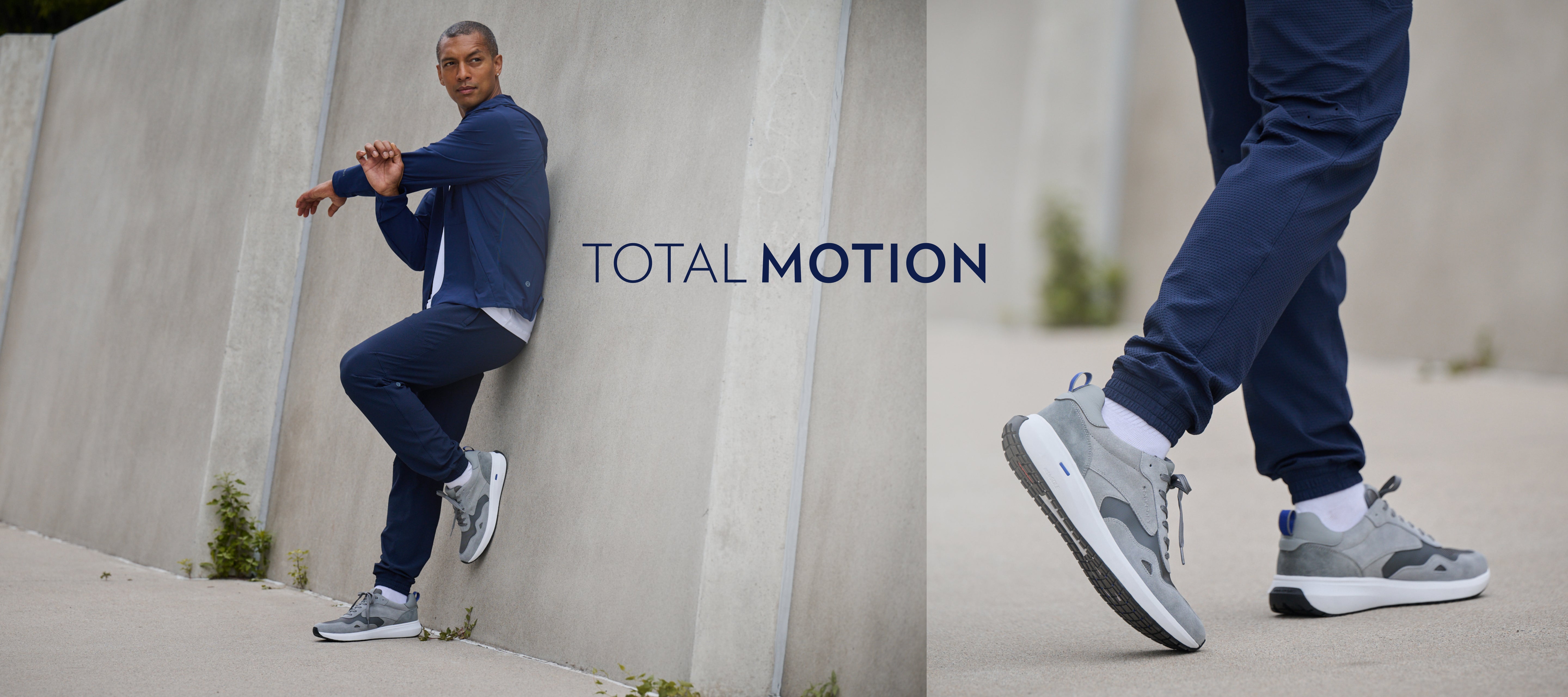 Editorial banner featuring model wearing Total Motion Tilman Lace-up Casual Sneakers