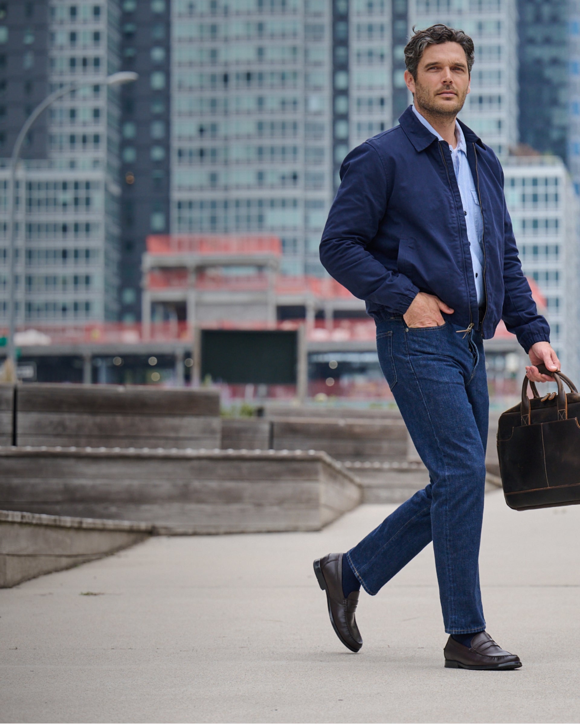 Editorial banner featuring men's office collection style