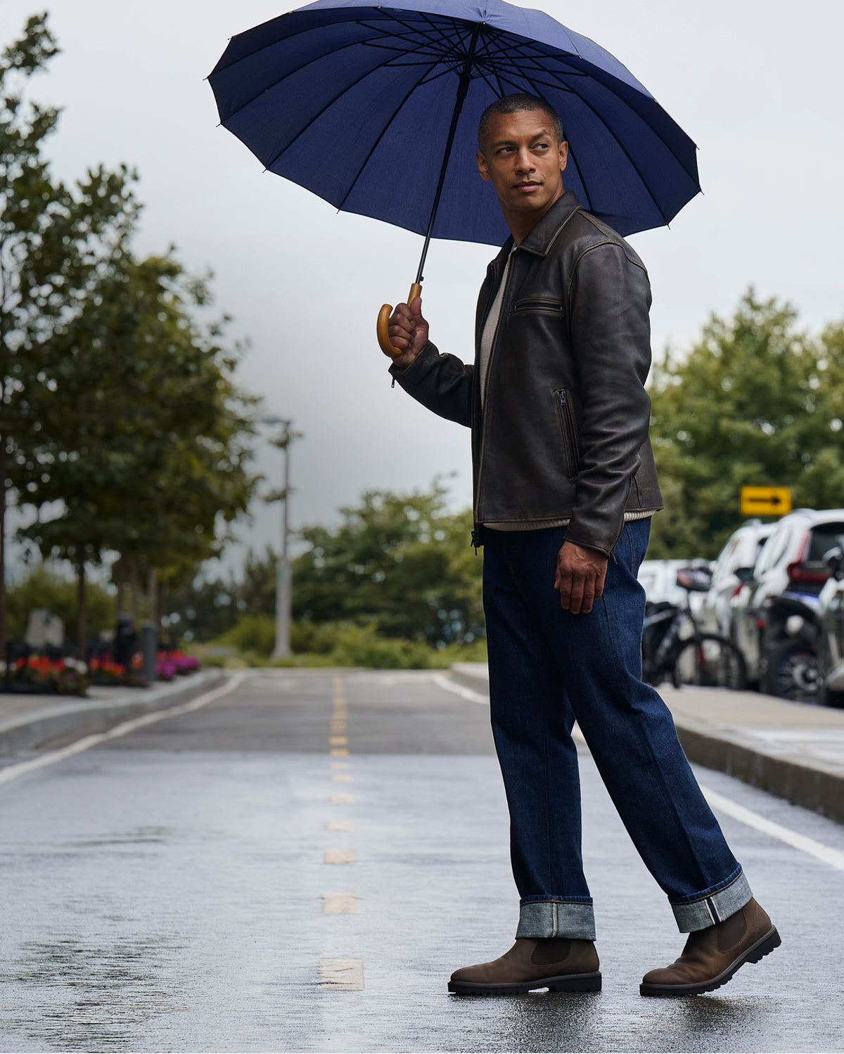 Editorial banner featuring model wearing Marcello boots