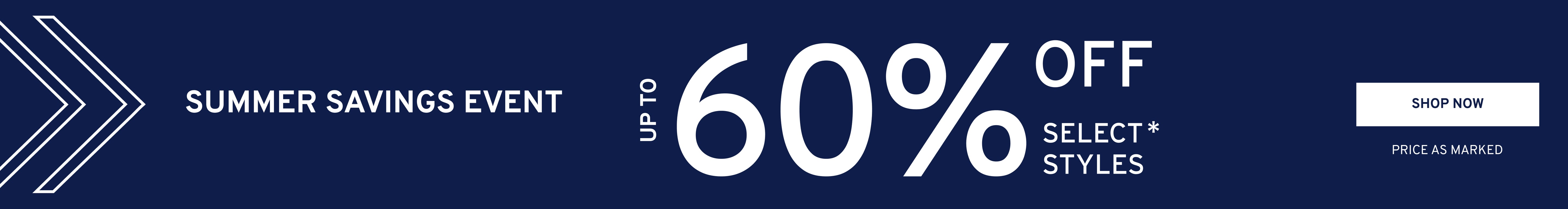 Promotional banner featuring up to 60% off select styles