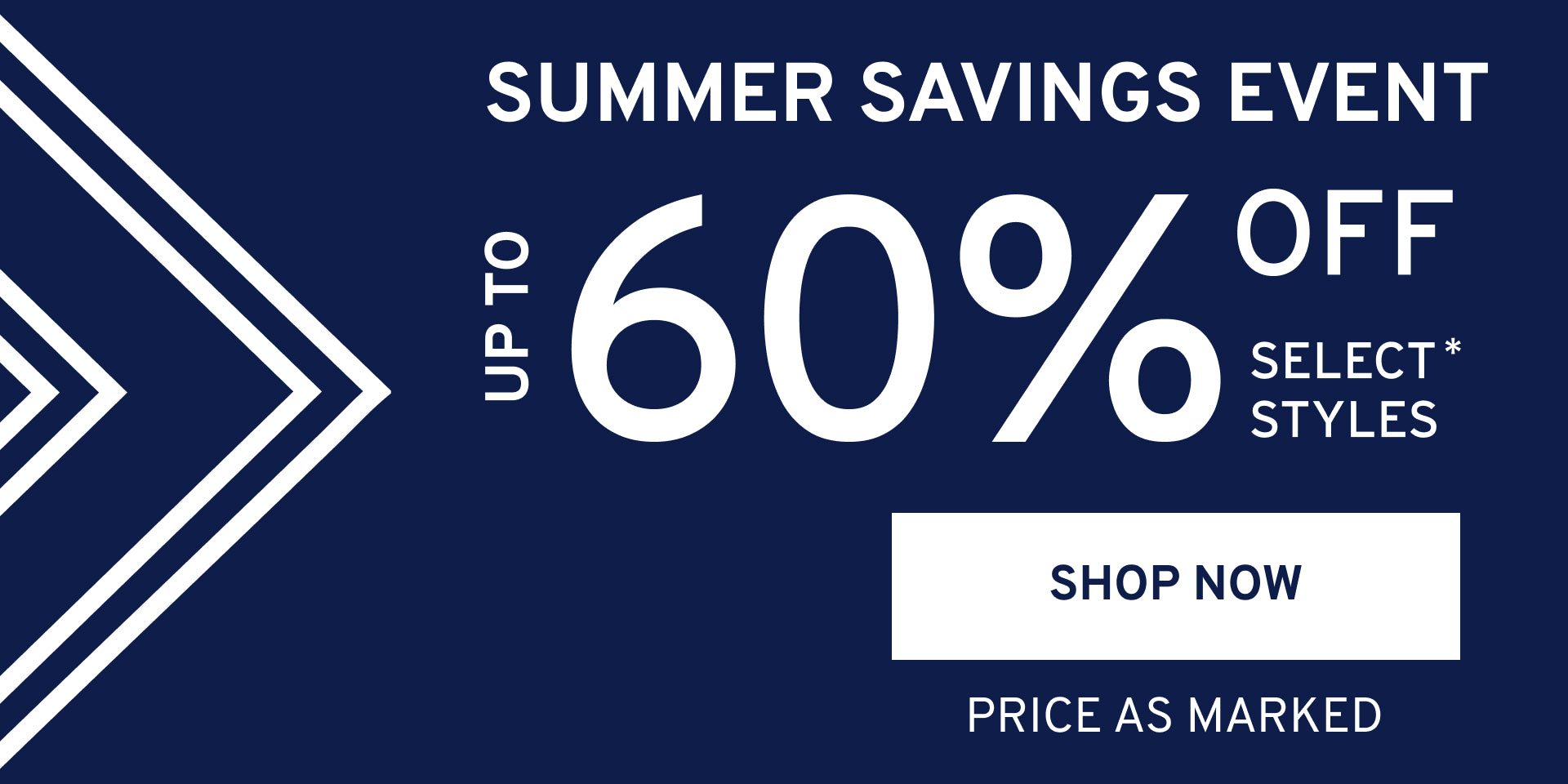 Promotional banner featuring up to 60% off select styles