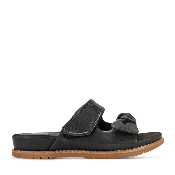 Women's Zova Slip-on Open Toe Flat Casual Sandals - Black Leather